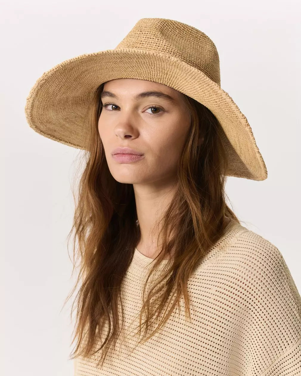 Leather-Trimmed Wide-Brim Raffia Hat - Natural by Rag & Bone — alternate view
