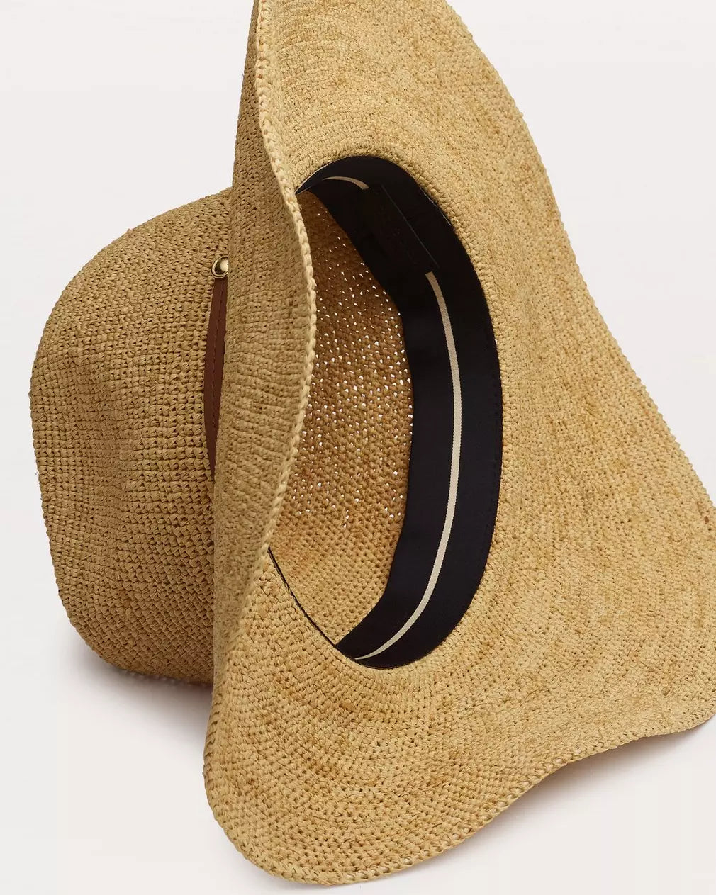 Leather-Trimmed Wide-Brim Raffia Hat - Natural by Rag & Bone — view 3