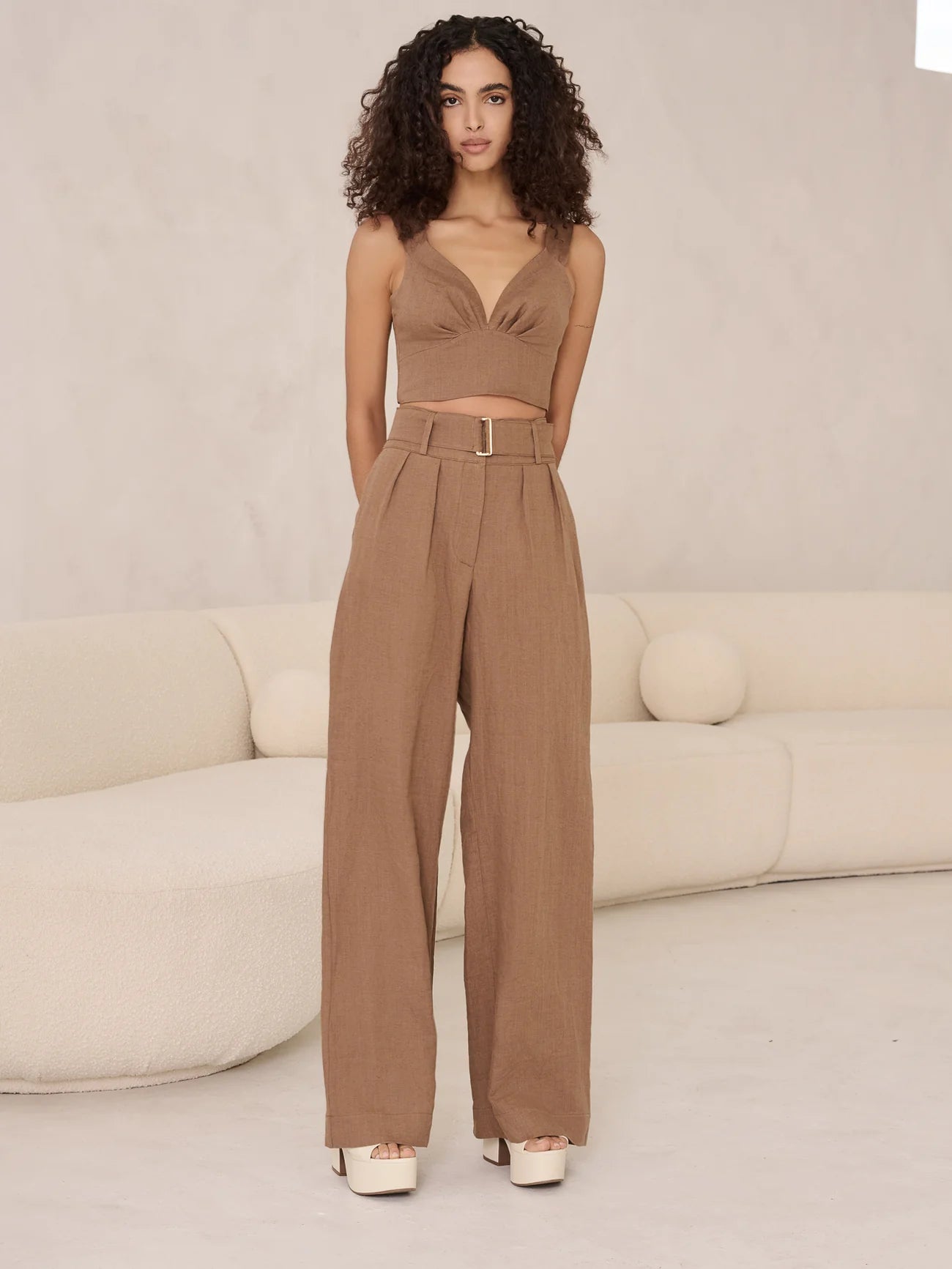 Alina Linen Pant - Pecan by Hevron | 25 South Boutiques