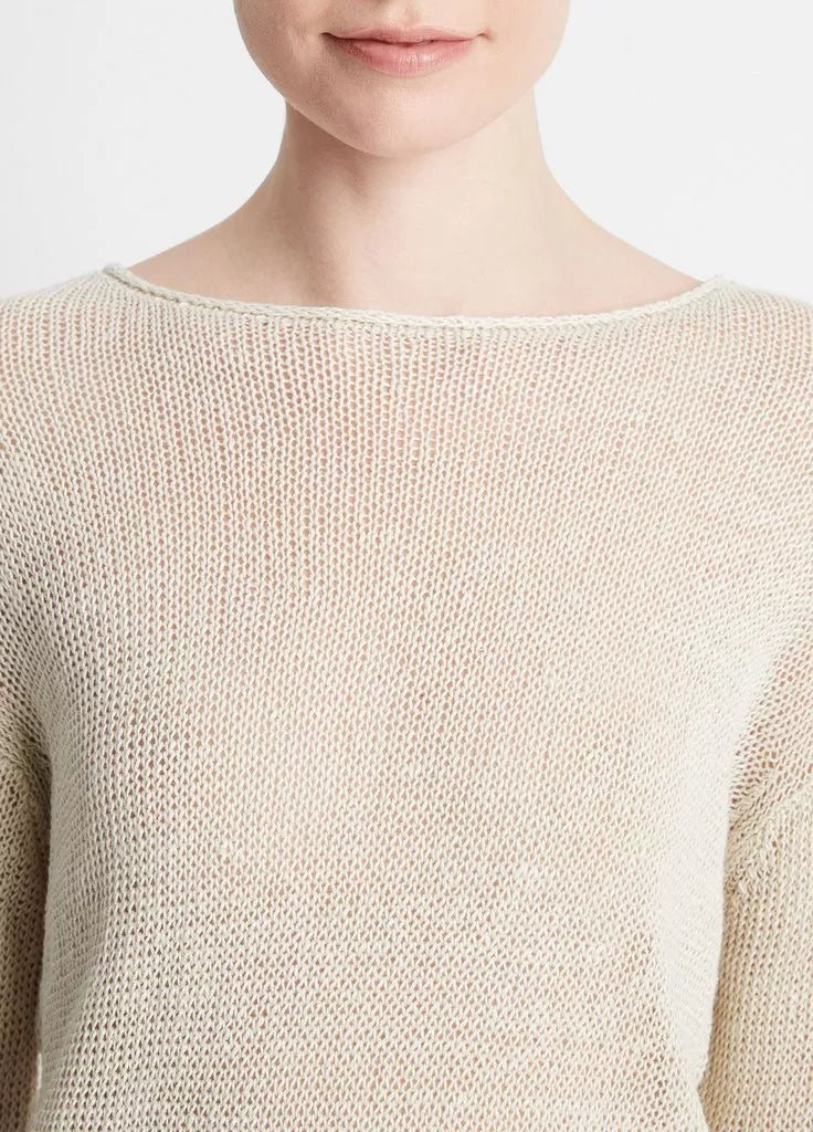 Italian Linen Drop-Shoulder Pullover Sweater - Ceramic by Vince — alternate view