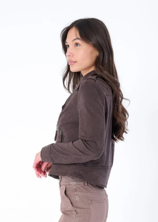 Loras Faux Suede Biker Jacket - Saddle by Marrakech — view 3