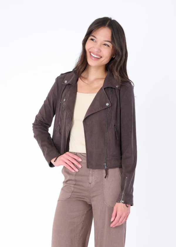 Loras Faux Suede Biker Jacket - Saddle by Marrakech | 25 South Boutiques