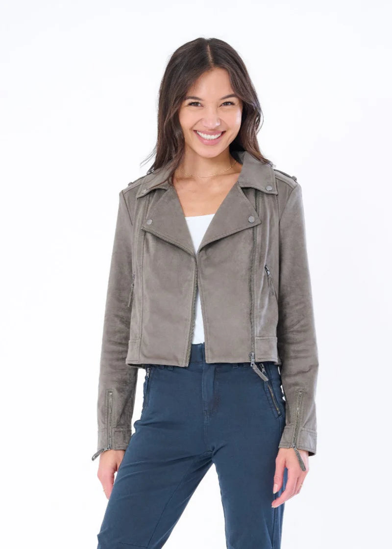 Loras Faux Suede Biker Jacket - Sea Mist by Marrakech — alternate view
