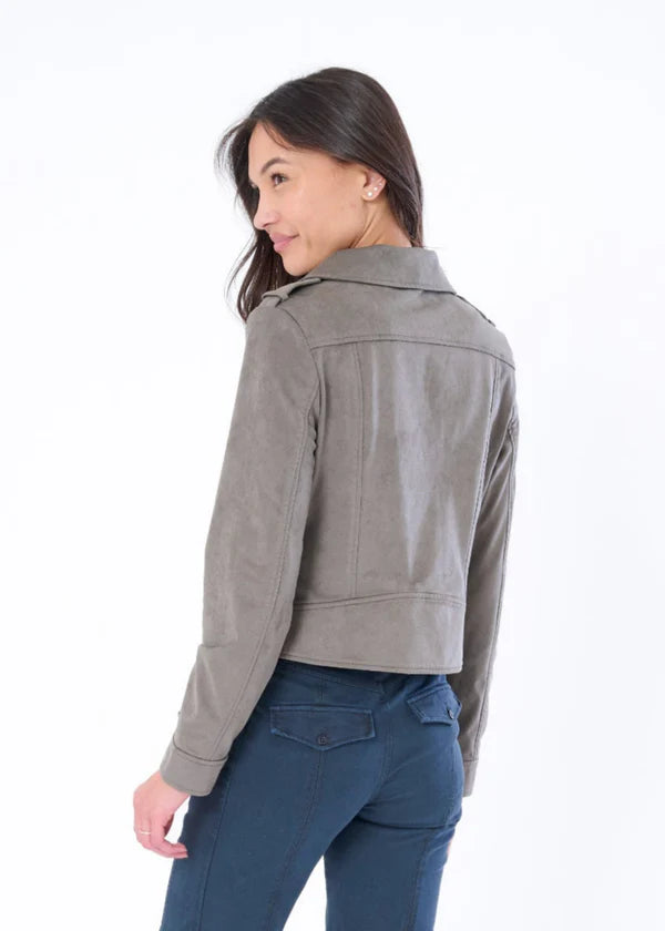 Loras Faux Suede Biker Jacket - Sea Mist by Marrakech — view 4