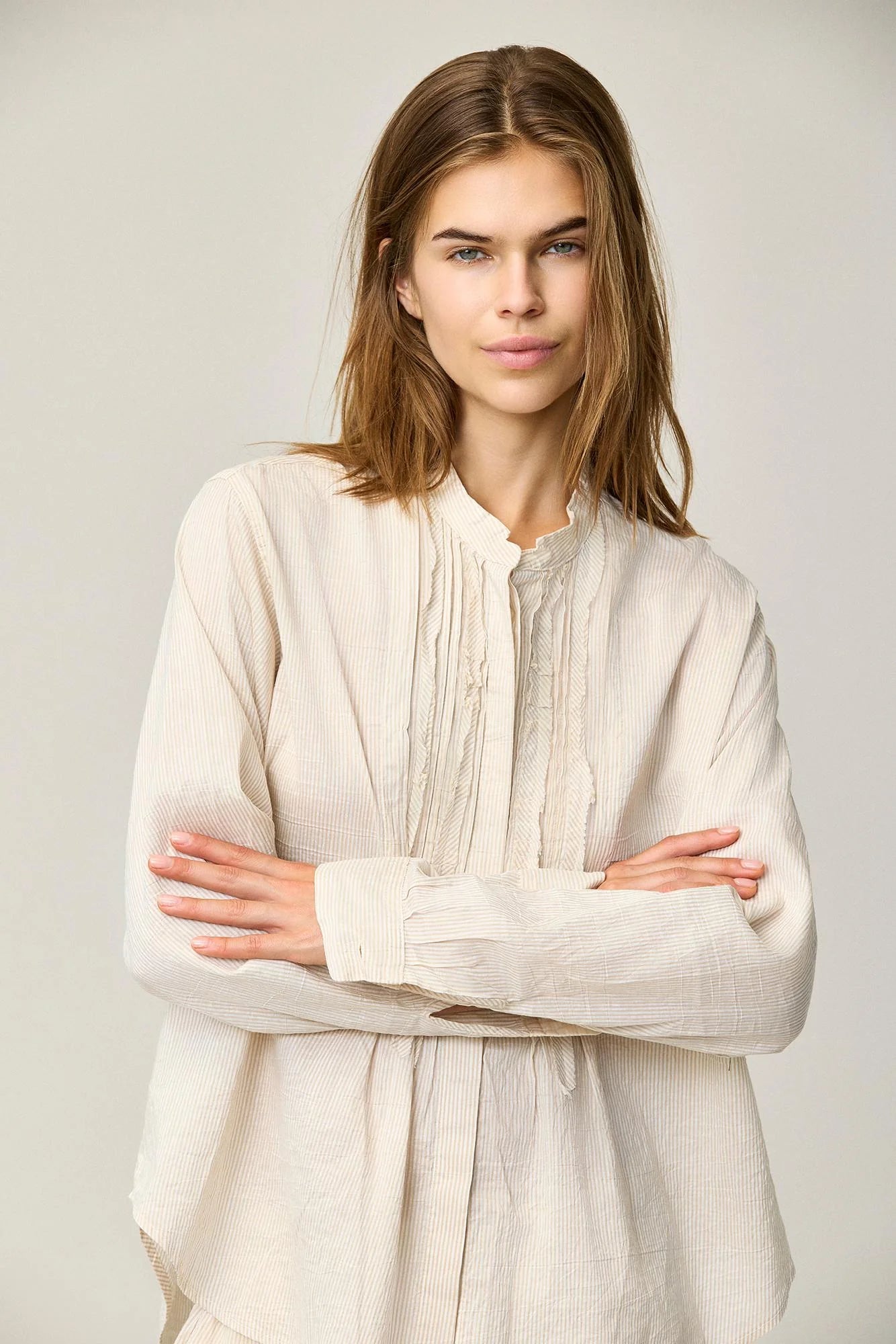 Silk Stripe Shirt - Pale Pesca by Kristensen — alternate view