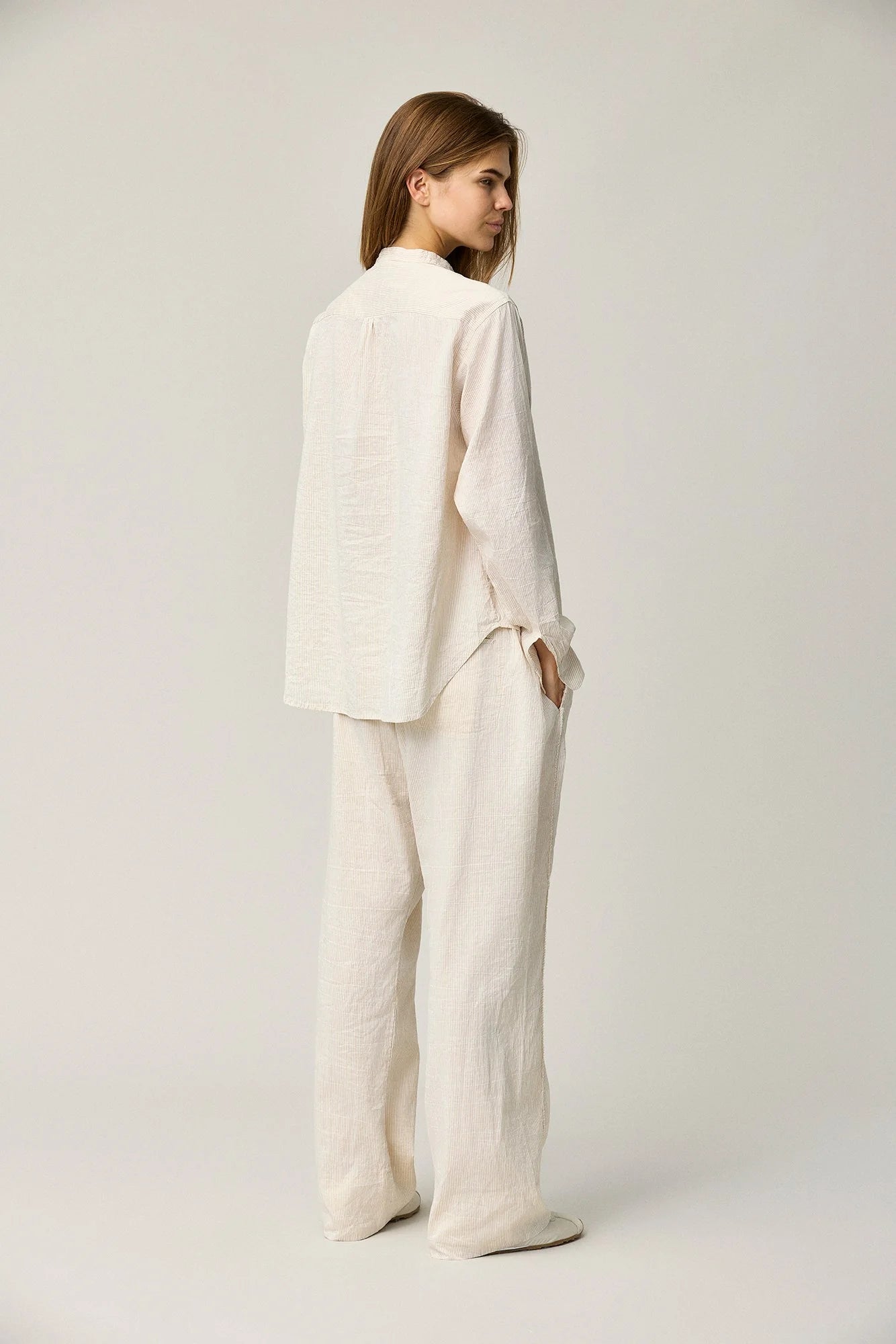 Silk Stripe Shirt - Pale Pesca by Kristensen — view 4