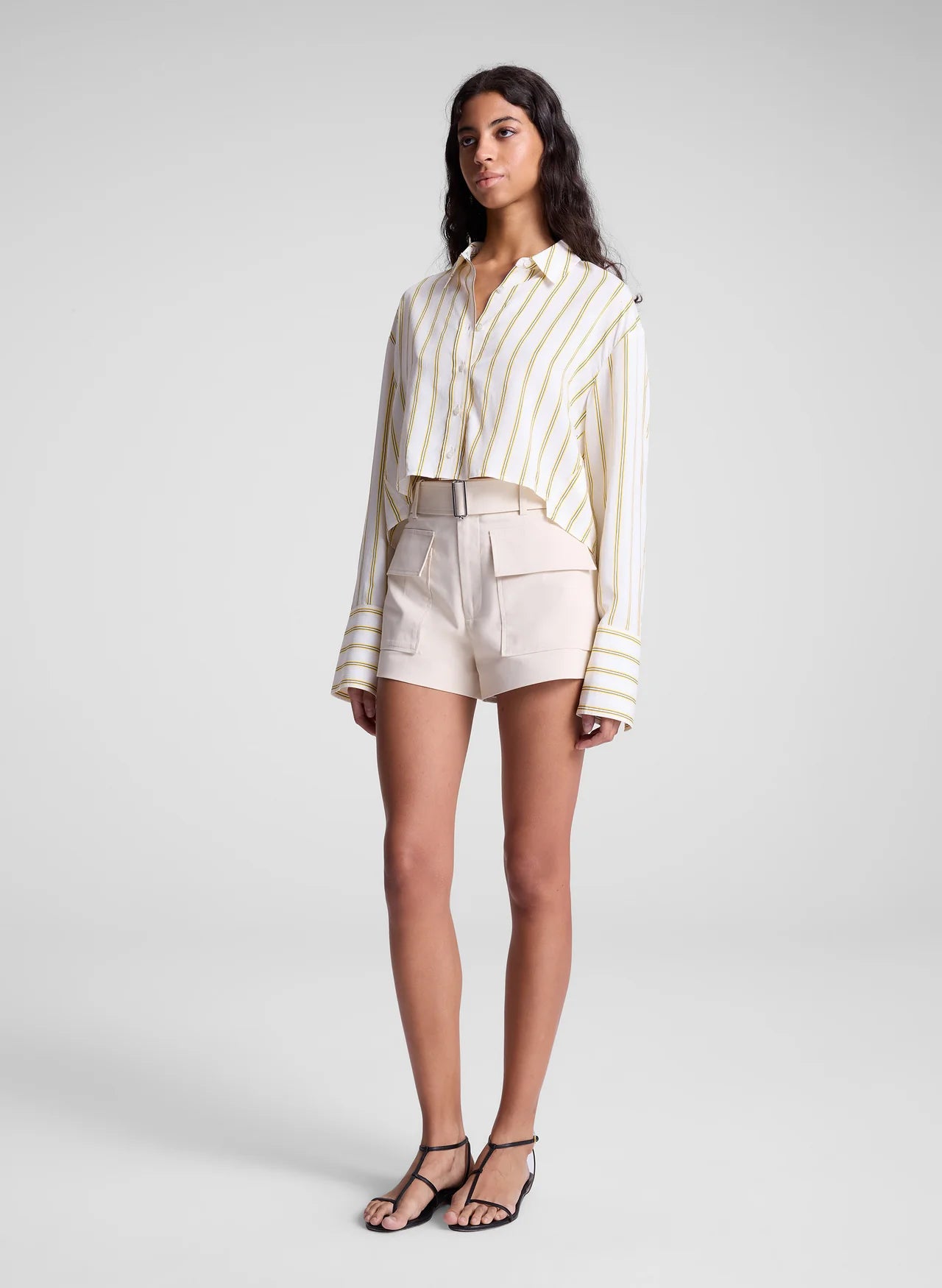 Maude Cropped Cotton Shirt - Canary Stripe by A.L.C — view 3