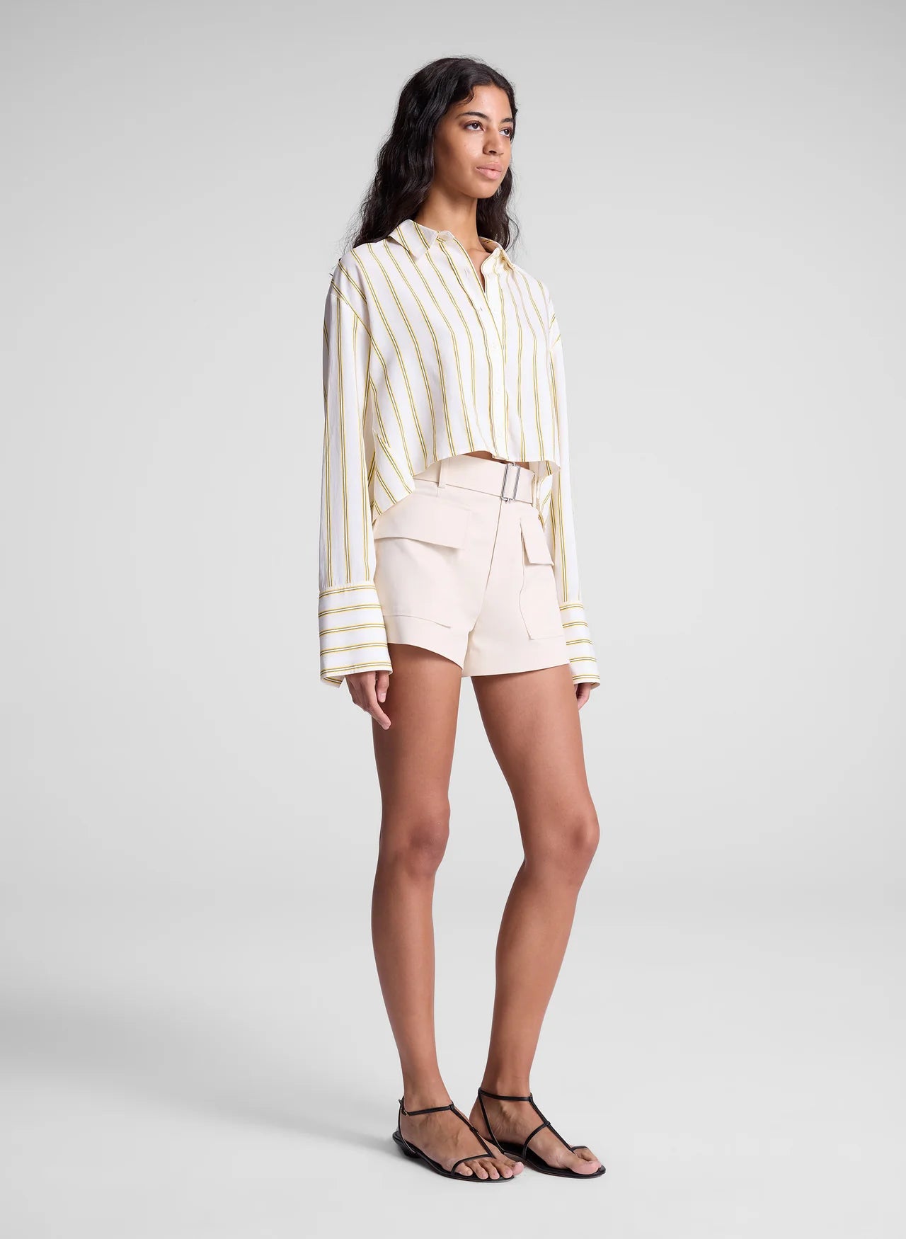 Maude Cropped Cotton Shirt - Canary Stripe by A.L.C — view 4