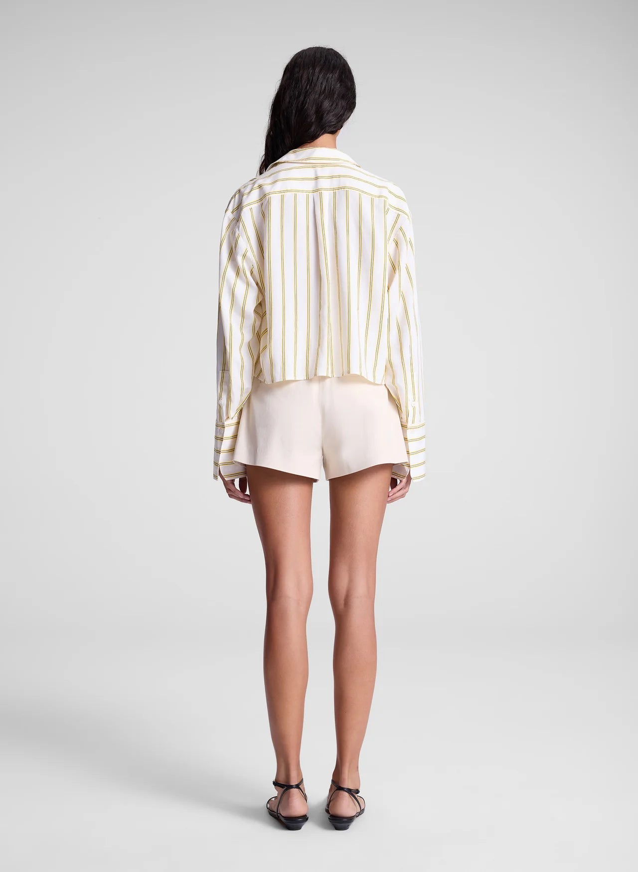 Maude Cropped Cotton Shirt - Canary Stripe by A.L.C — view 5