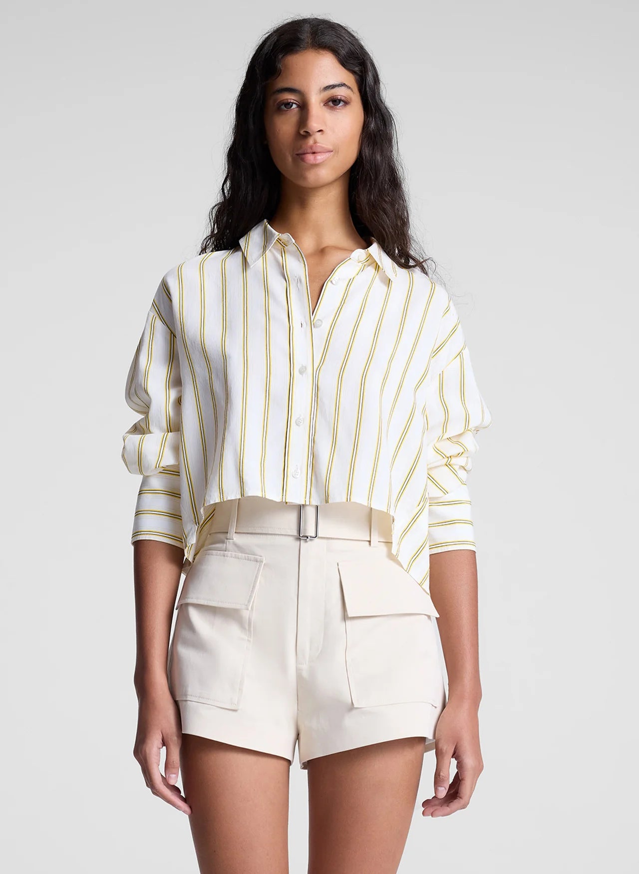 Maude Cropped Cotton Shirt - Canary Stripe by A.L.C | 25 South Boutiques