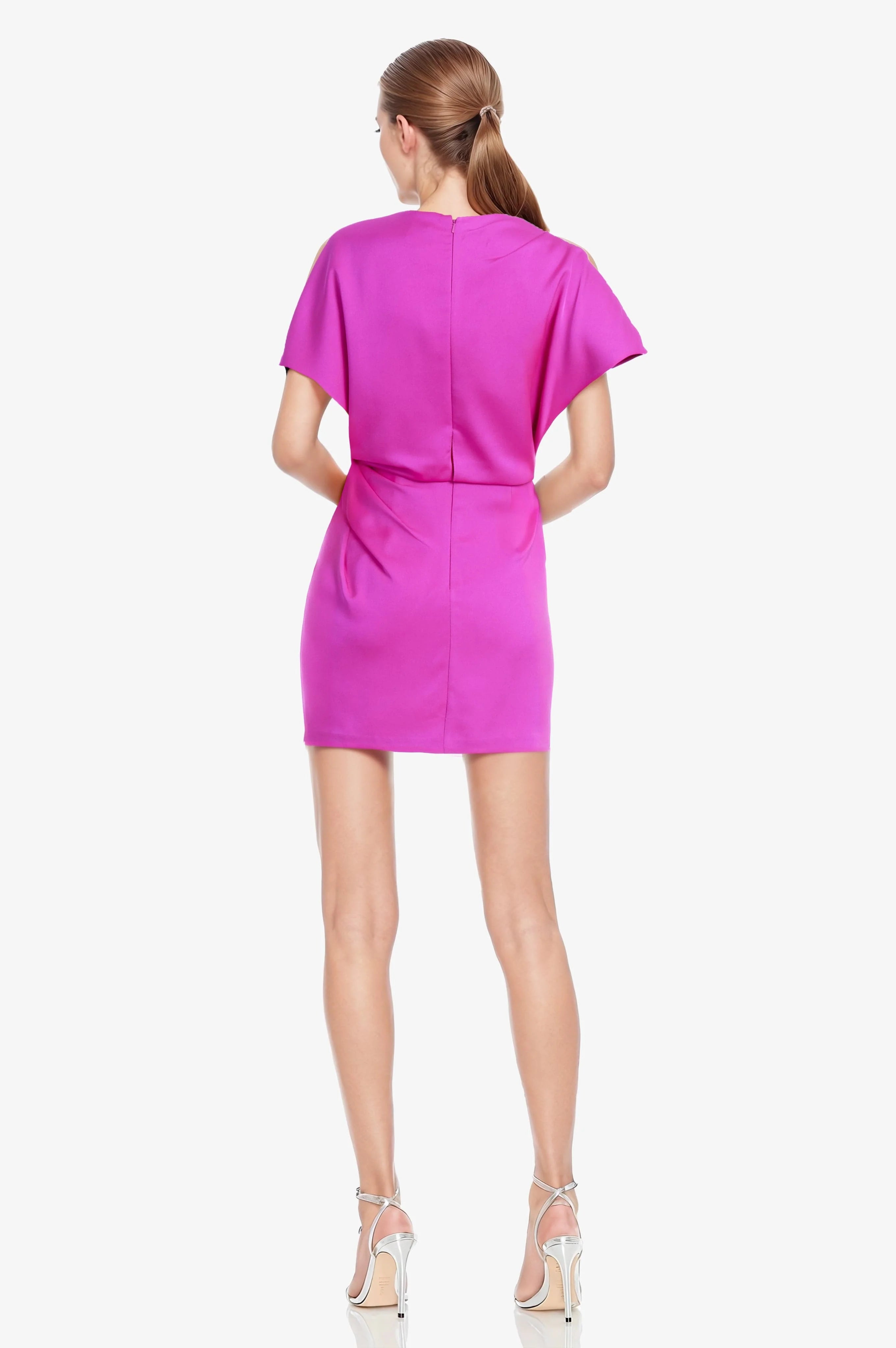 The Sienna Draped Mini Dress - Fuchsia by ONE33 Social — alternate view