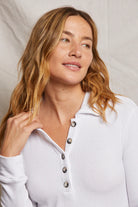 Megan Sweater Rib Polo Top - White by perfectwhitetee — alternate view