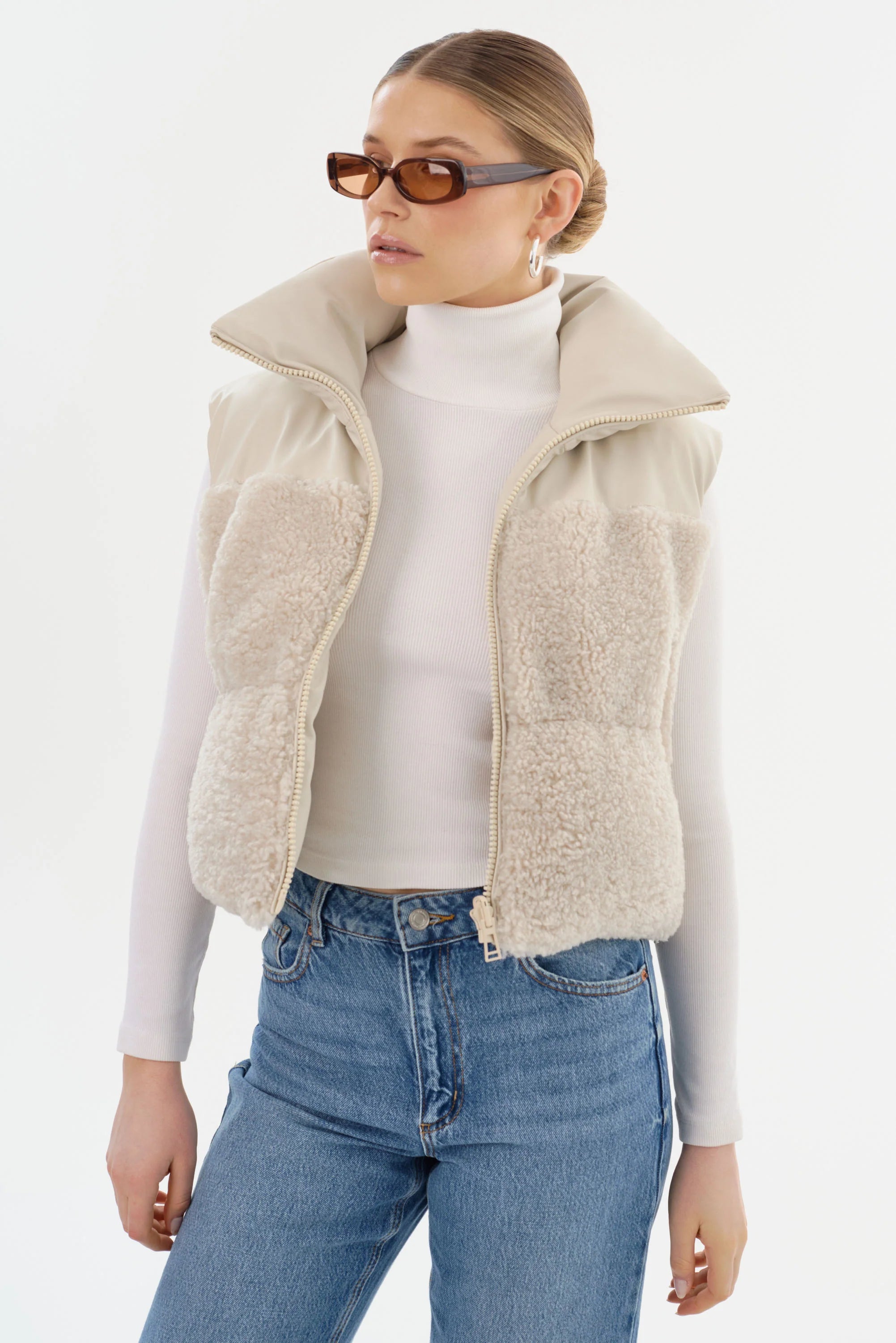 Melicia Reversible Puffer Vest - Bone Ecru by LAMARQUE — view 3