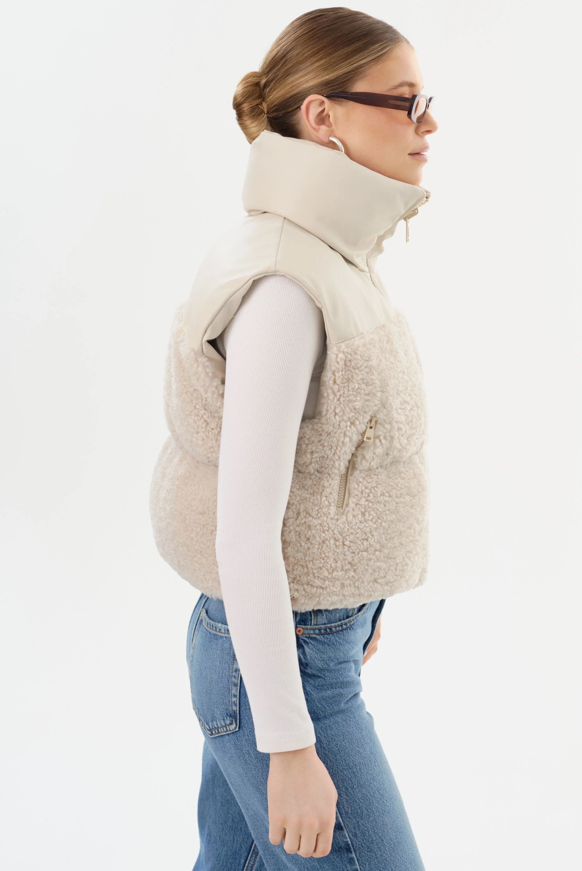 Melicia Reversible Puffer Vest - Bone Ecru by LAMARQUE — view 5