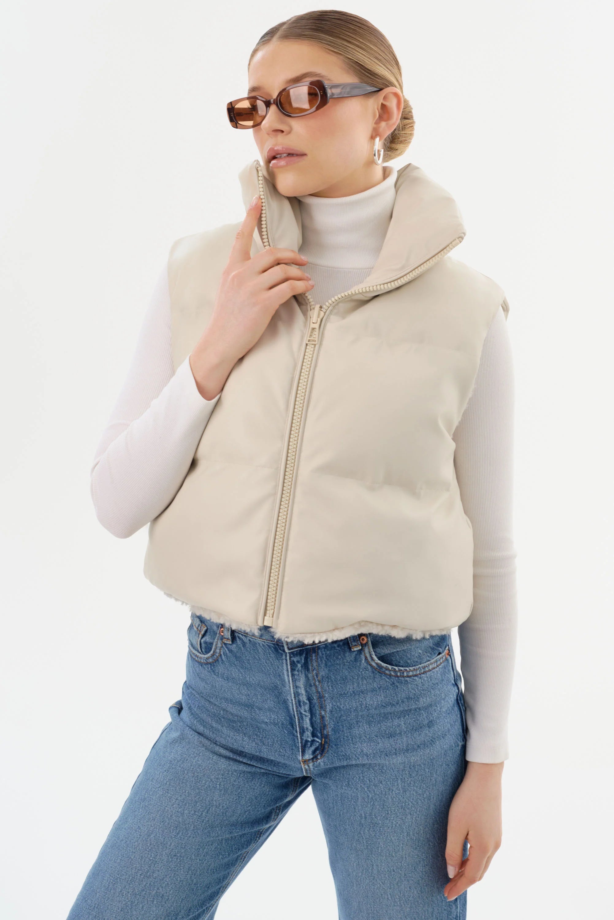 Melicia Reversible Puffer Vest - Bone Ecru by LAMARQUE — alternate view