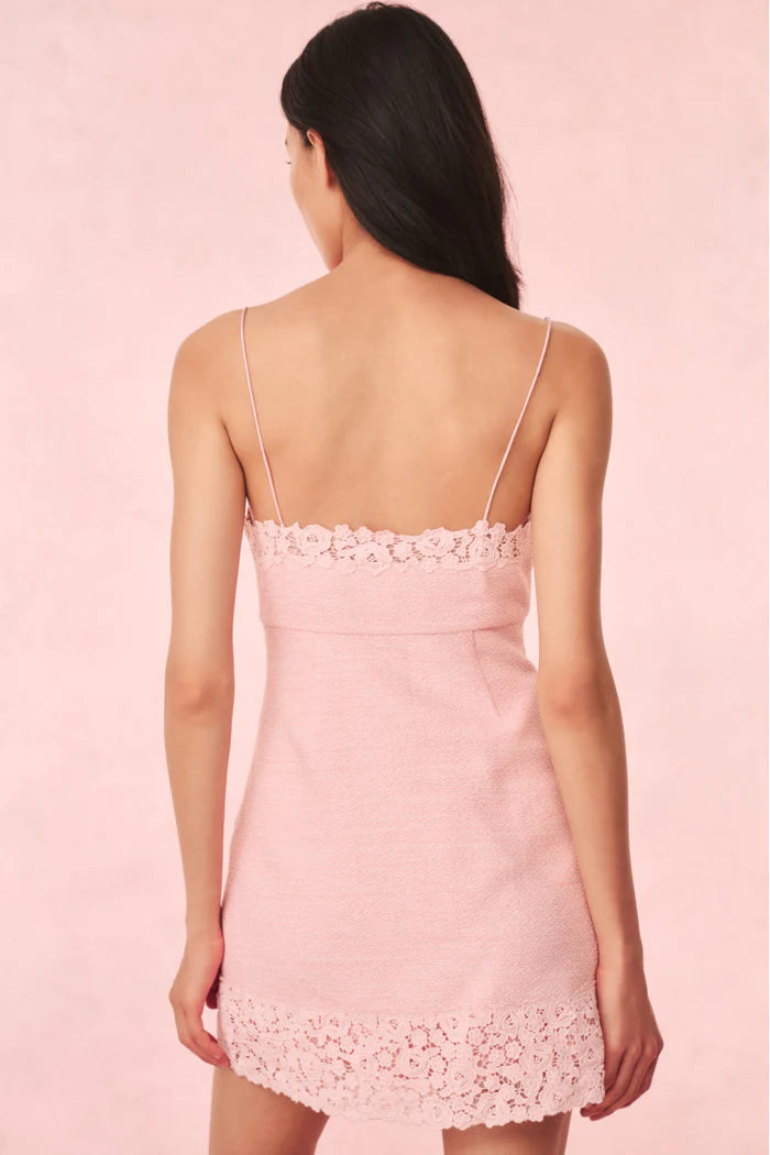 Meva Tweed Lace-Trimmed Mini Dress - Strawberry Spritz by LoveShackFancy — alternate view