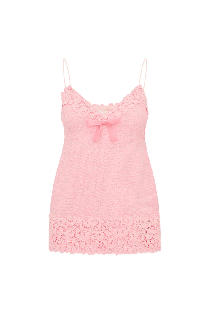 Meva Tweed Lace-Trimmed Mini Dress - Strawberry Spritz by LoveShackFancy — view 6