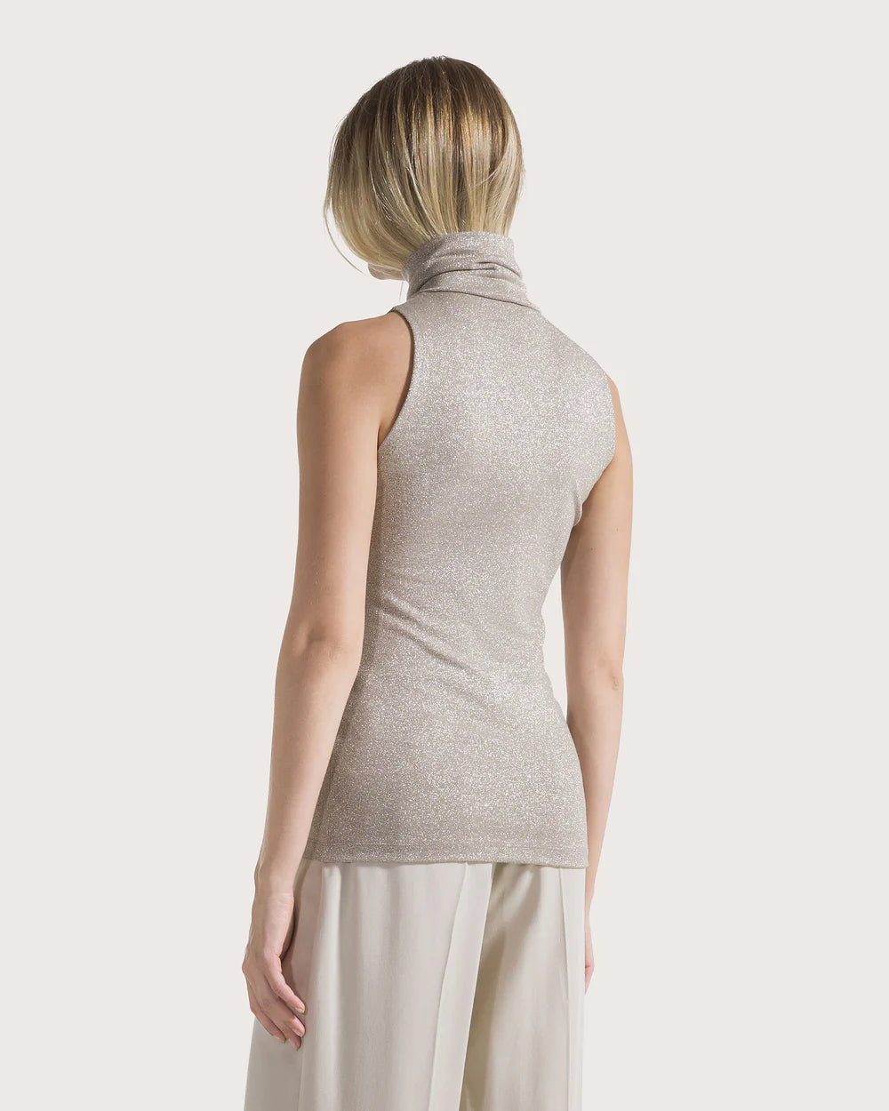 Lurex Sleeveless Turtleneck - Dove Grey by Seventy Venezia — view 3