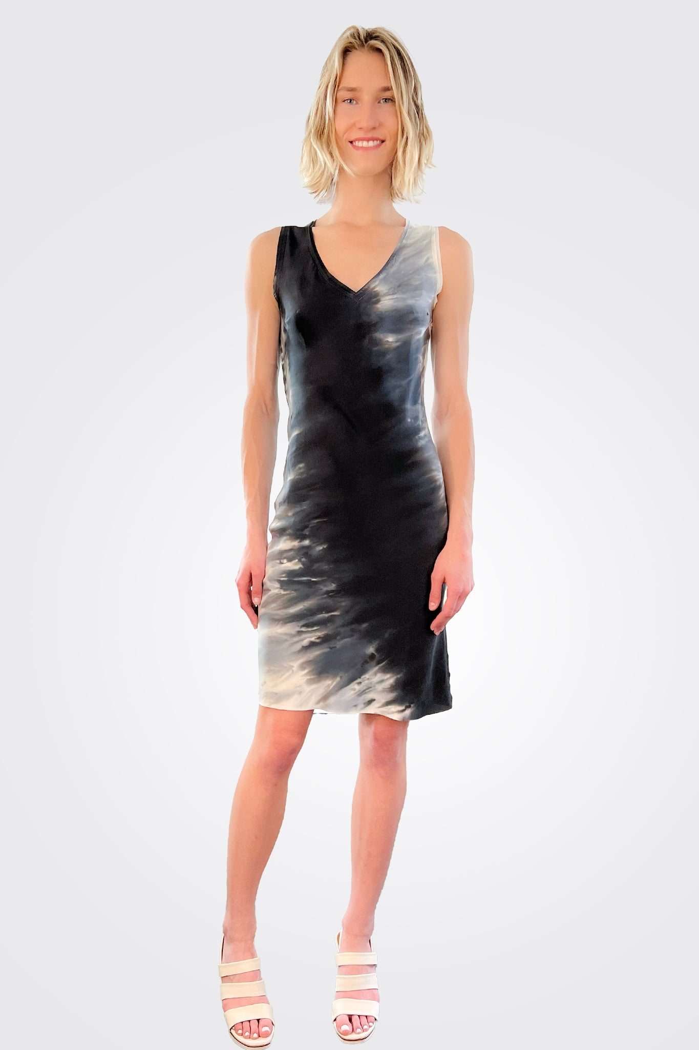 V Neck Short Shift Dress - Sand Black by Michelle Jonas | 25 South Boutiques
