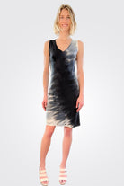 V Neck Short Shift Dress - Sand Black by Michelle Jonas | 25 South Boutiques