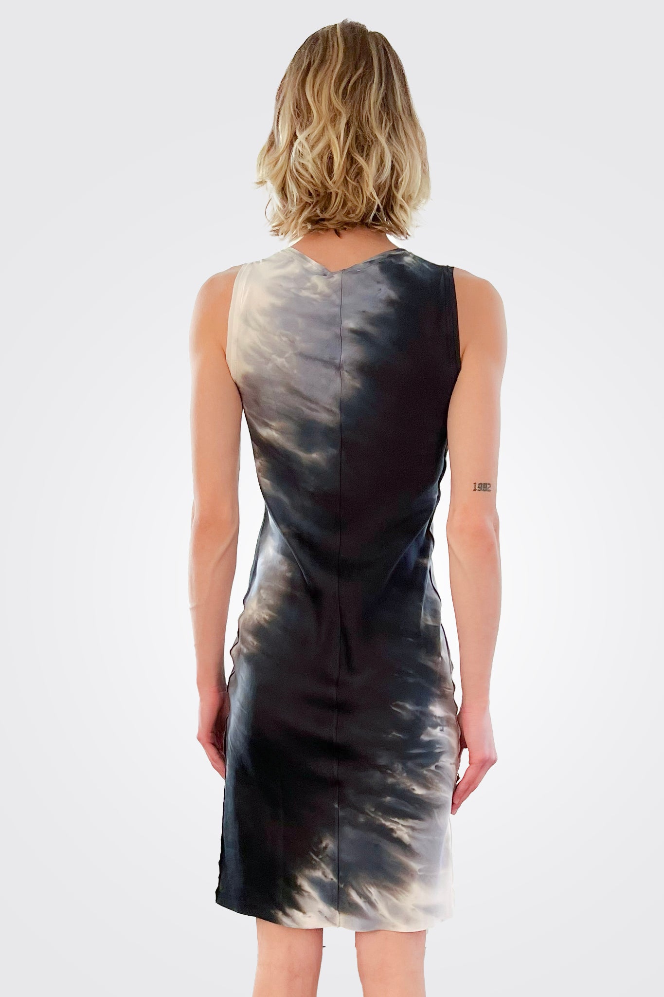 V Neck Short Shift Dress - Sand Black by Michelle Jonas — view 3