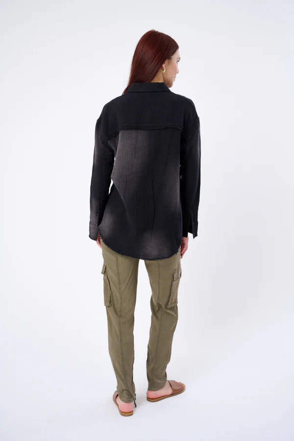 Oversized Crinkle Cotton Drop Shoulder Shirt - Black by Marrakech — view 5
