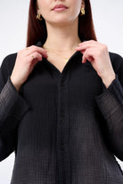 Oversized Crinkle Cotton Drop Shoulder Shirt - Black by Marrakech — alternate view