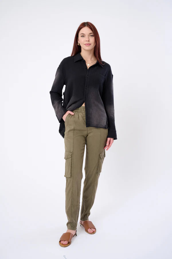 Oversized Crinkle Cotton Drop Shoulder Shirt - Black by Marrakech — view 3
