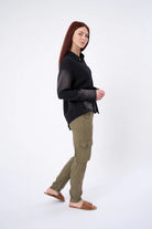 Oversized Crinkle Cotton Drop Shoulder Shirt - Black by Marrakech — view 4