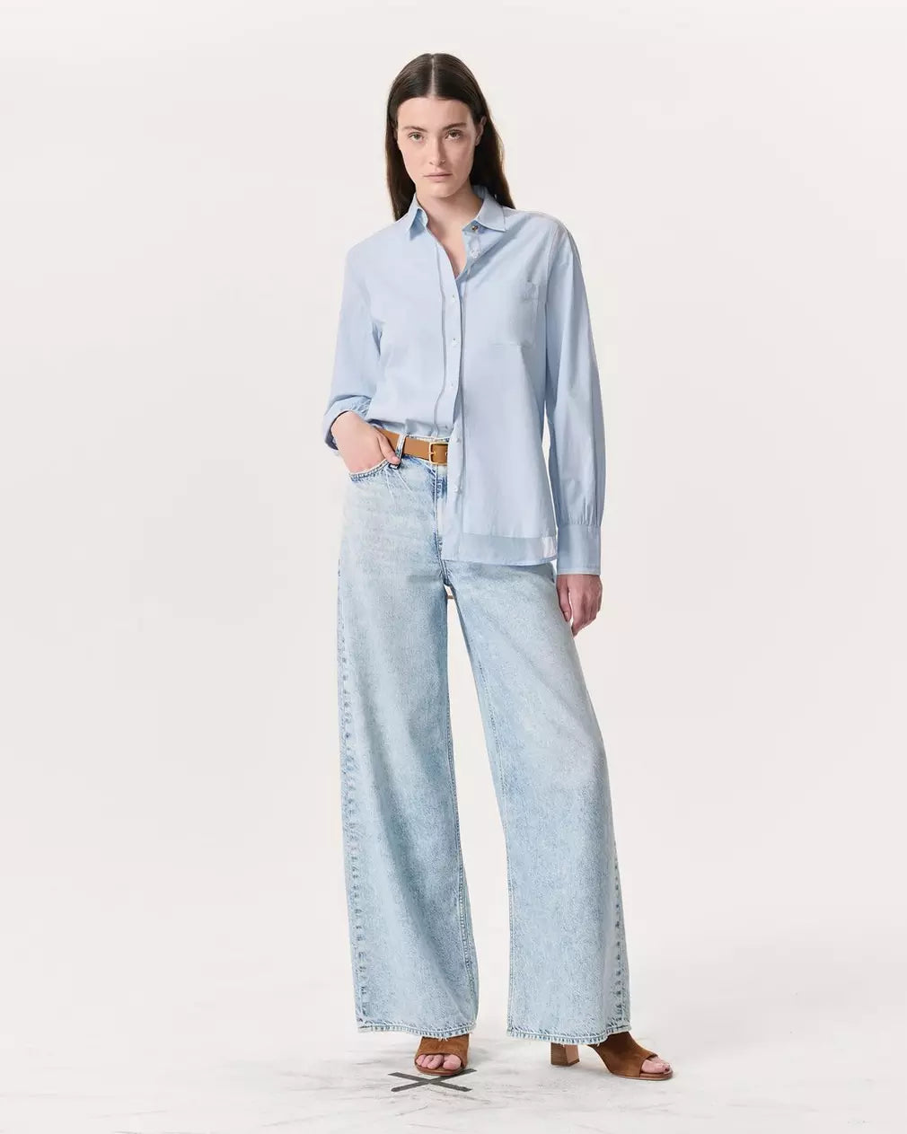 Maxine Poplin-Organza Shirt - Light Blue by Rag & Bone — view 3