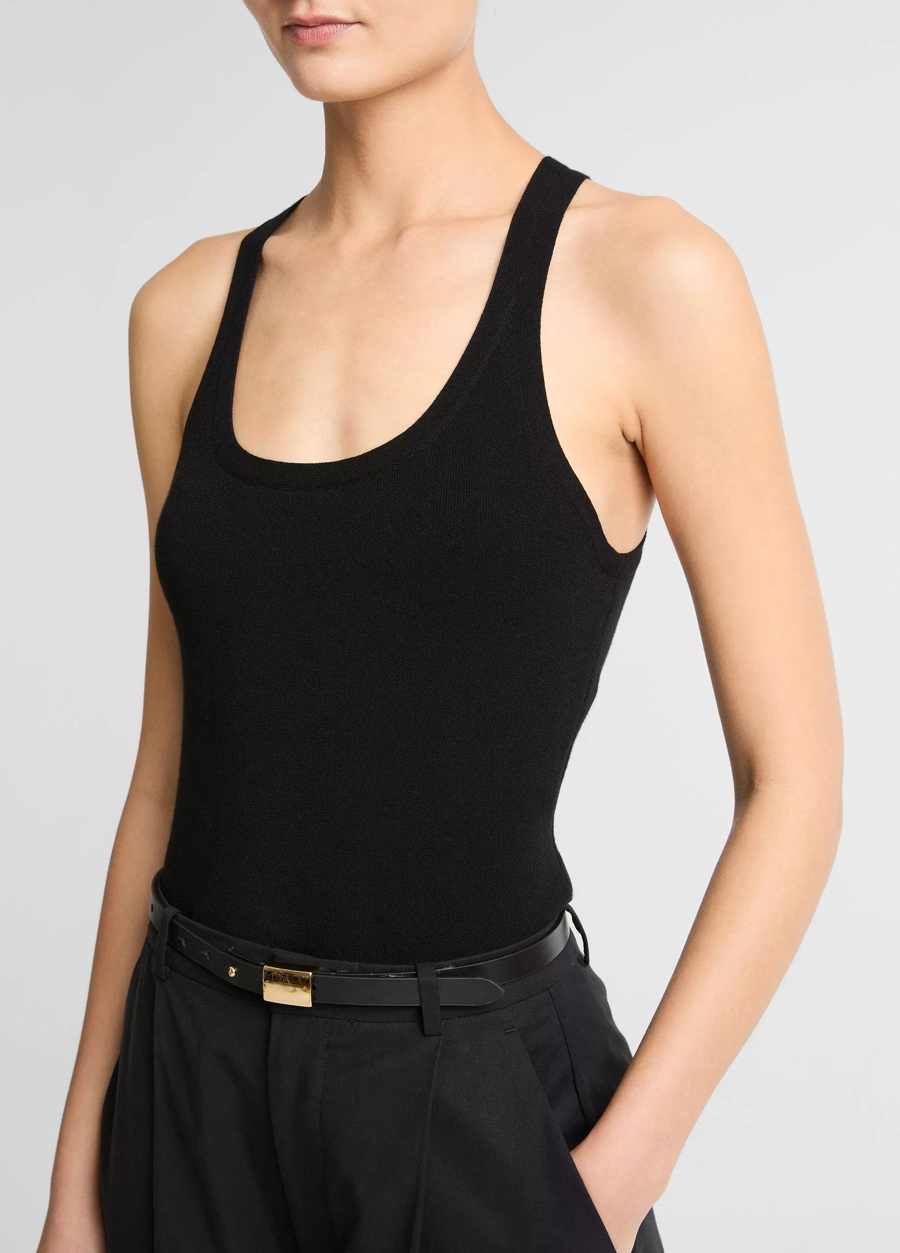 Milano-Stitch Scoop-Neck Sweater Tank - Black by Vince — alternate view