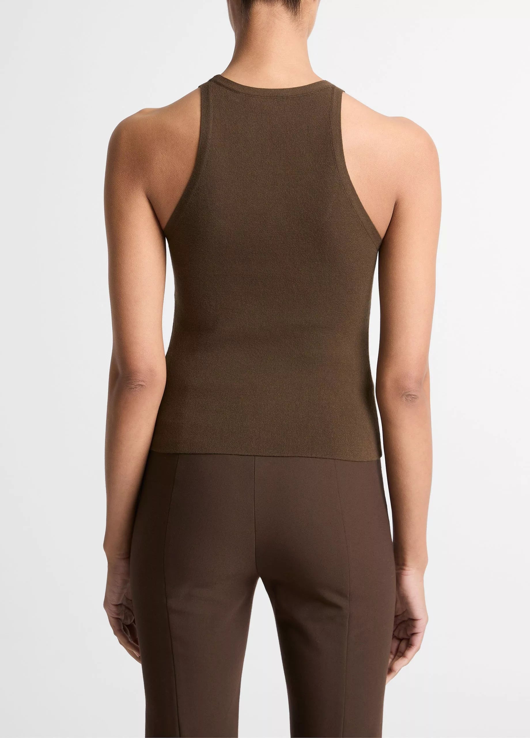 Milano-Stitch Scoop-Neck Sweater Tank - Dark Bark by Vince — view 3