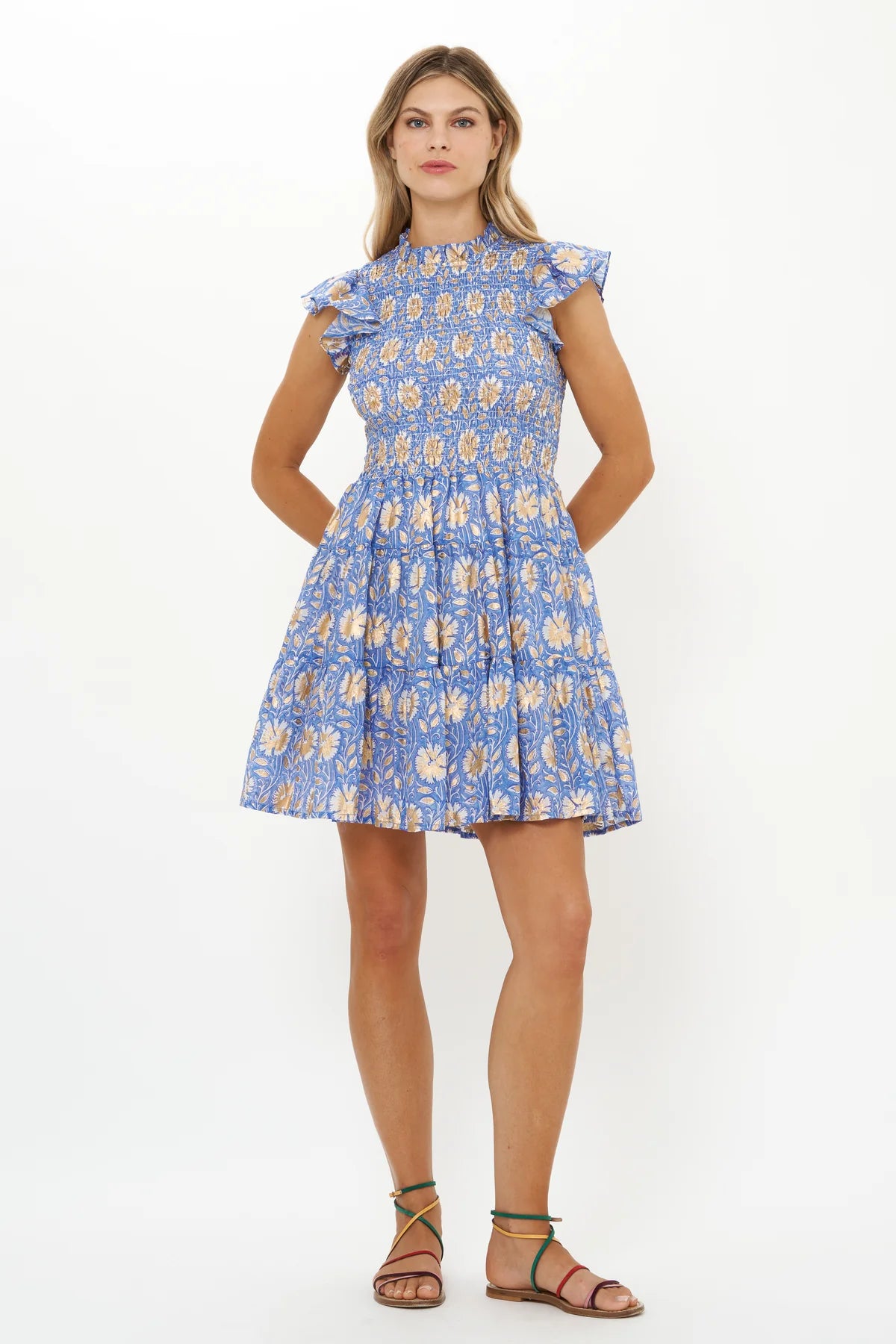 Smocked Flirty Short Dress - Mughal Blue by Oliphant | 25 South Boutiques