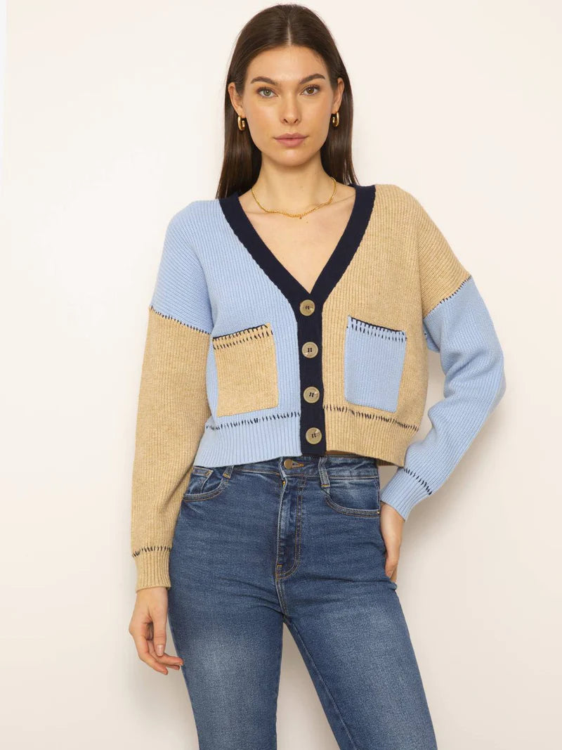 Casey Colorblock Cardigan - Blue Multi by Central Park West | 25 South Boutiques
