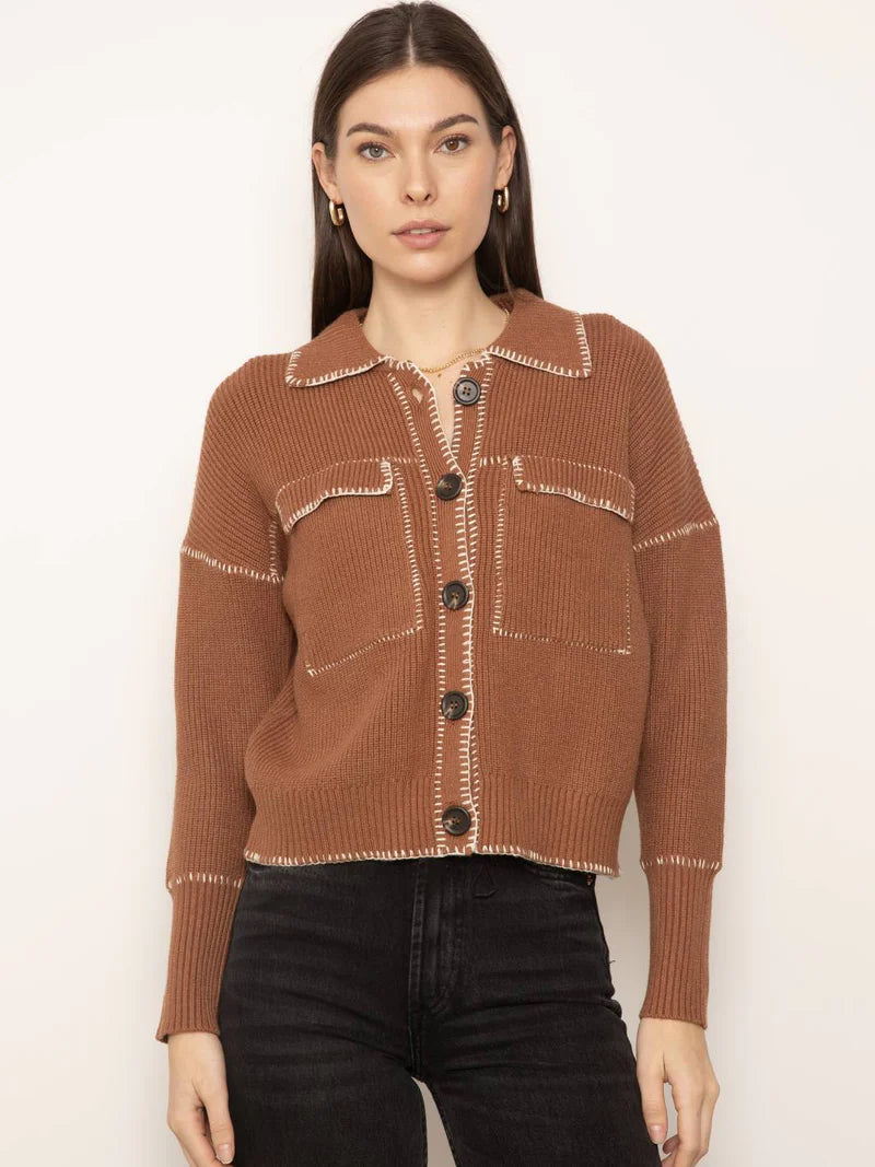 Casey Whipstitch Sweater Jacket - Saddle Brown by Central Park West | 25 South Boutiques
