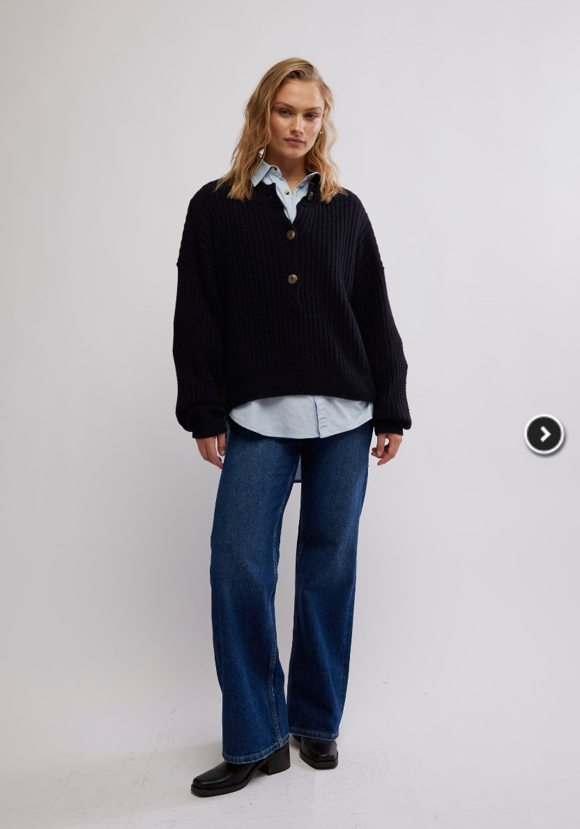 Cocoa Henley - Black by Free People — view 4