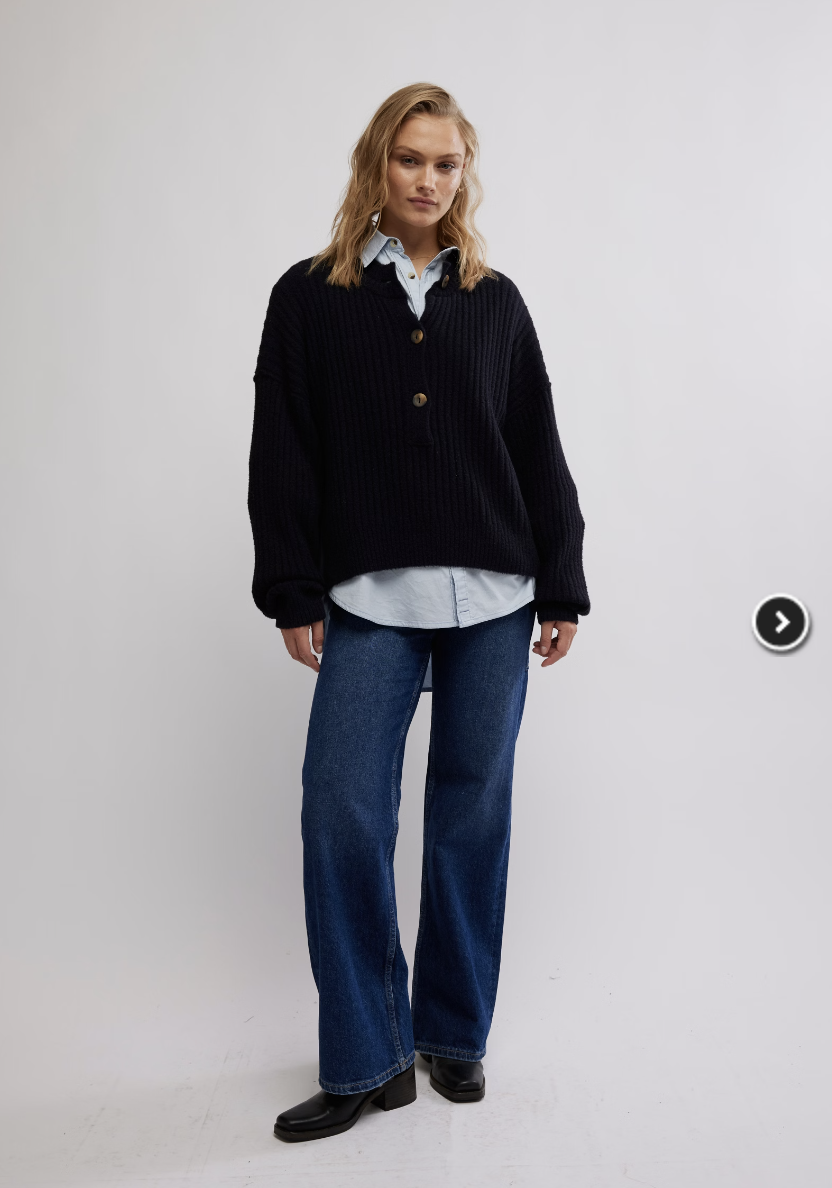 Cocoa Henley - Black by Free People — view 4