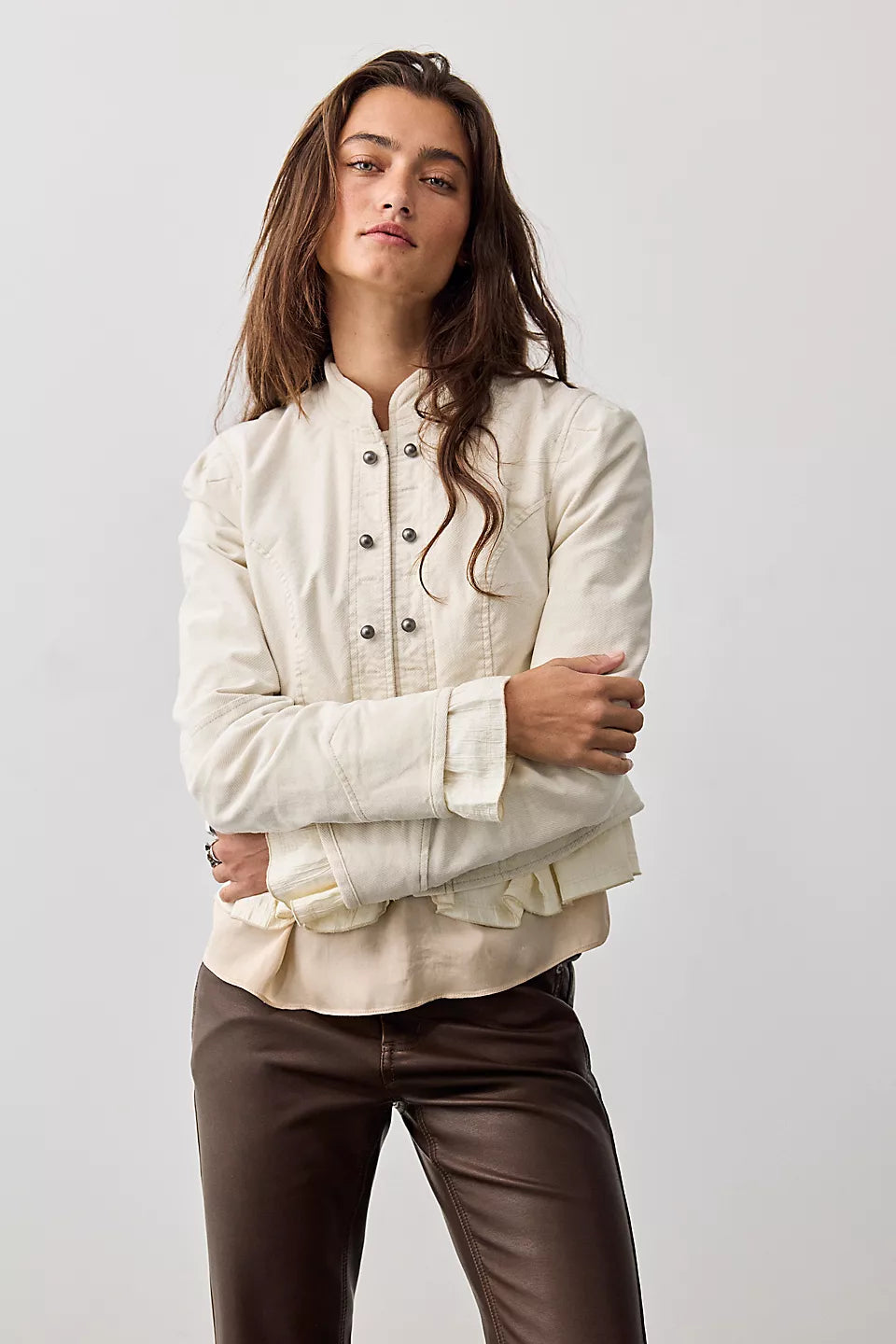 Cloud Nine Ruffle Band Jacket - Tea Combo by Free People — view 4