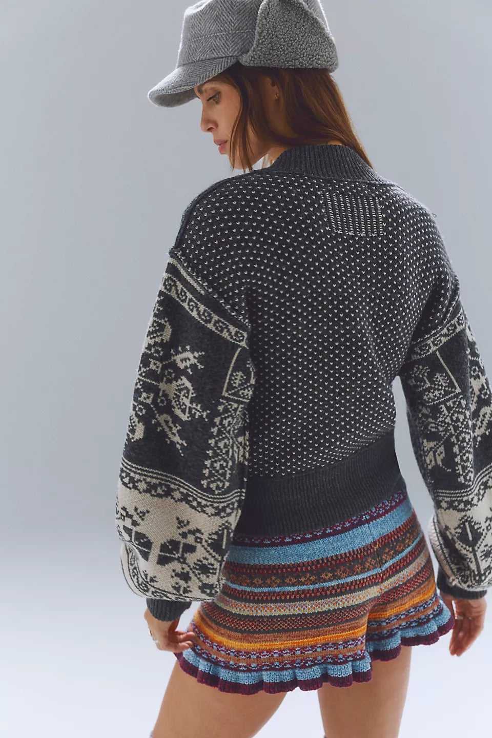 Isle Tide Knit Zip-Up - Charcoal Combo by Free People — view 3