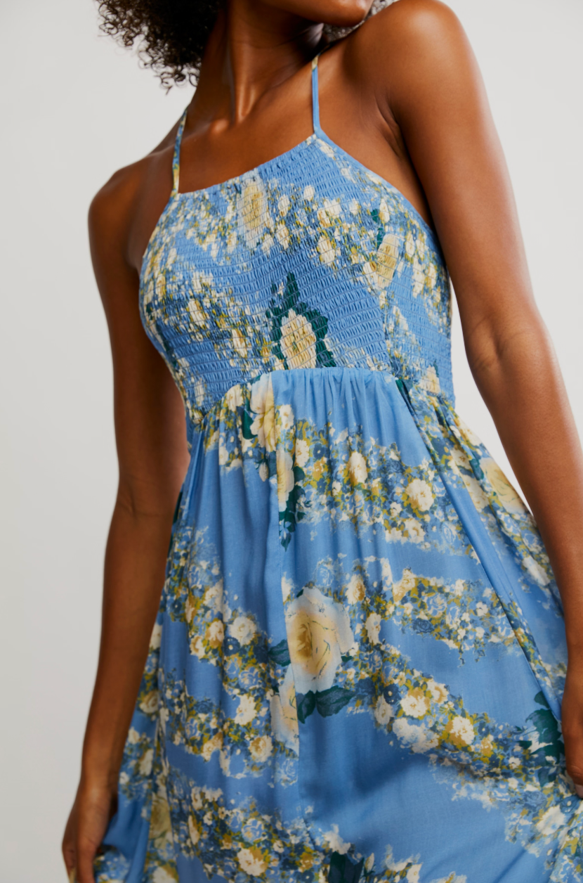 Heat Wave Printed Maxi Dress - Allure Blue Combo by Free People — view 4