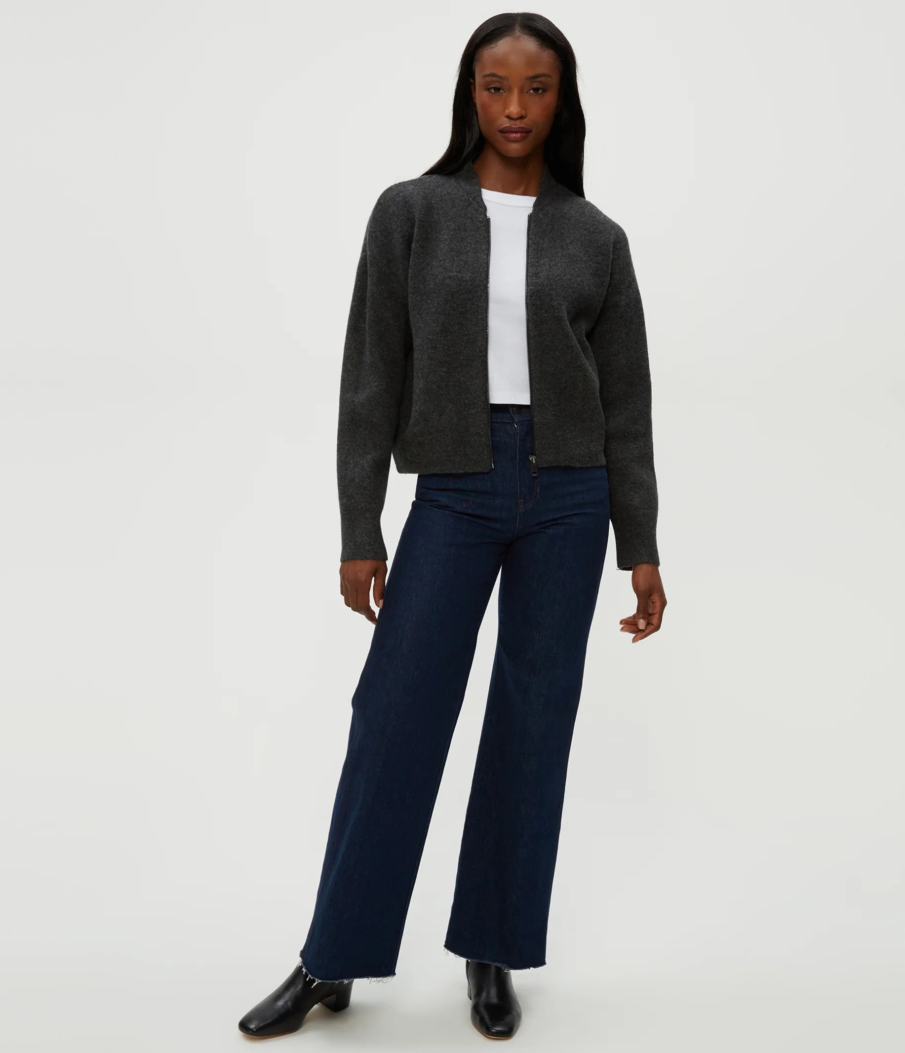 Lidia Cropped Bomber Jacket - Charcoal by Michael Stars — alternate view