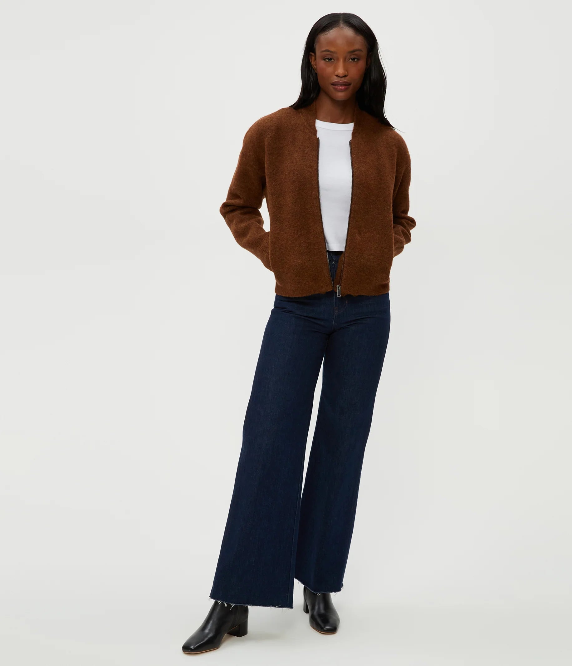 Lidia Cropped Bomber Jacket - Espresso by Michael Stars — alternate view