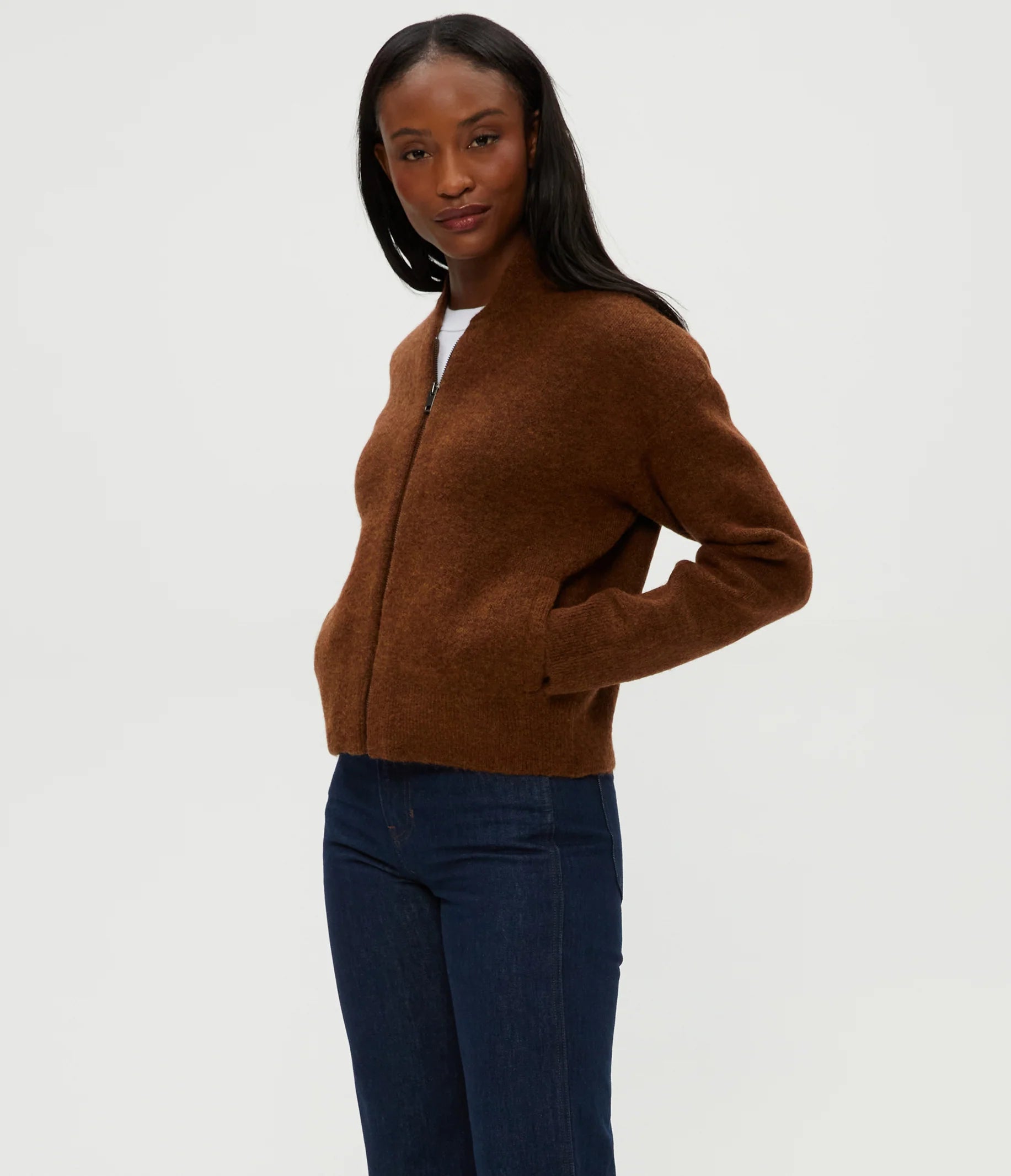 Lidia Cropped Bomber Jacket - Espresso by Michael Stars — view 3