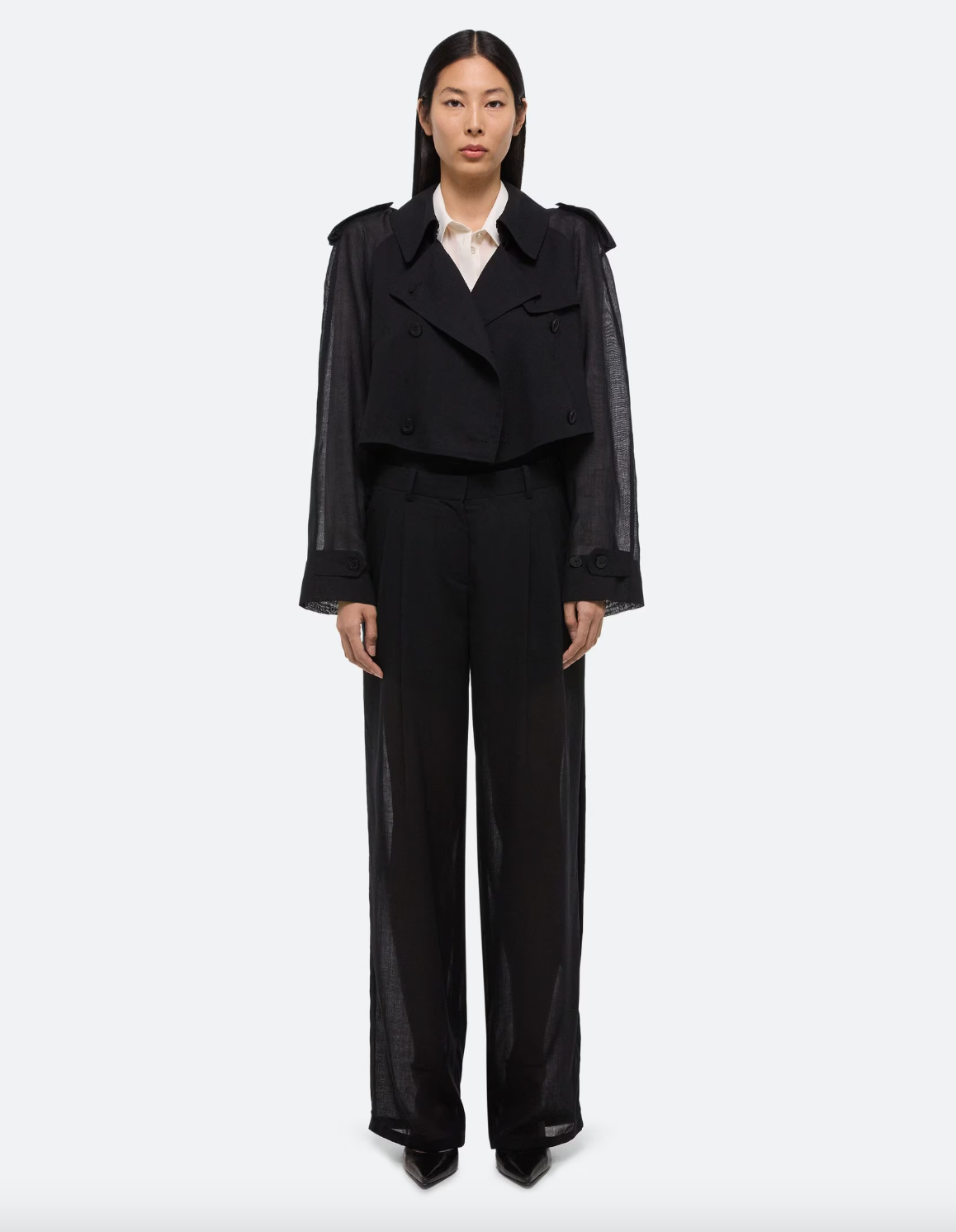 Cropped Trench Coat - Black by Helmut Lang — view 3