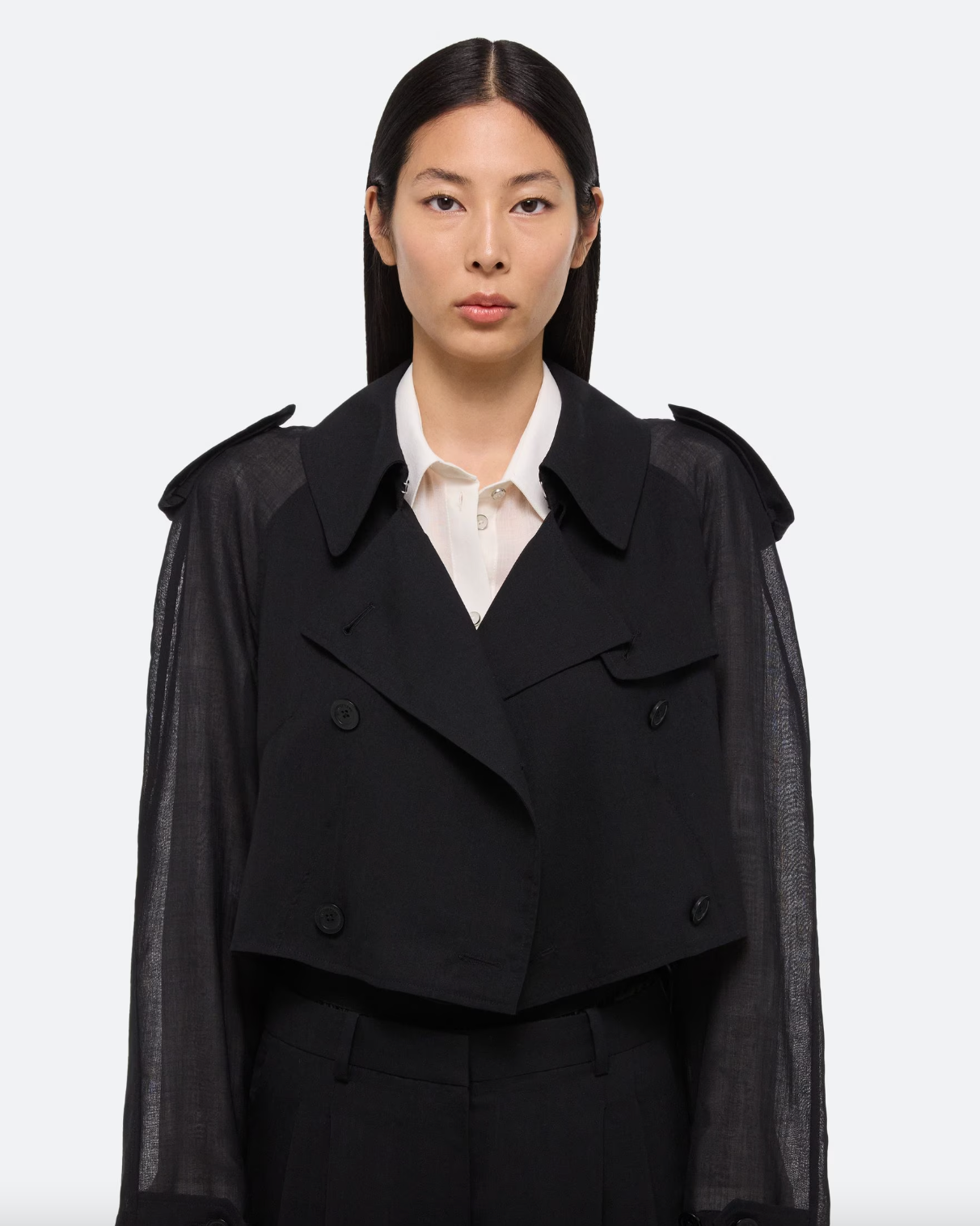 Cropped Trench Coat - Black by Helmut Lang — alternate view