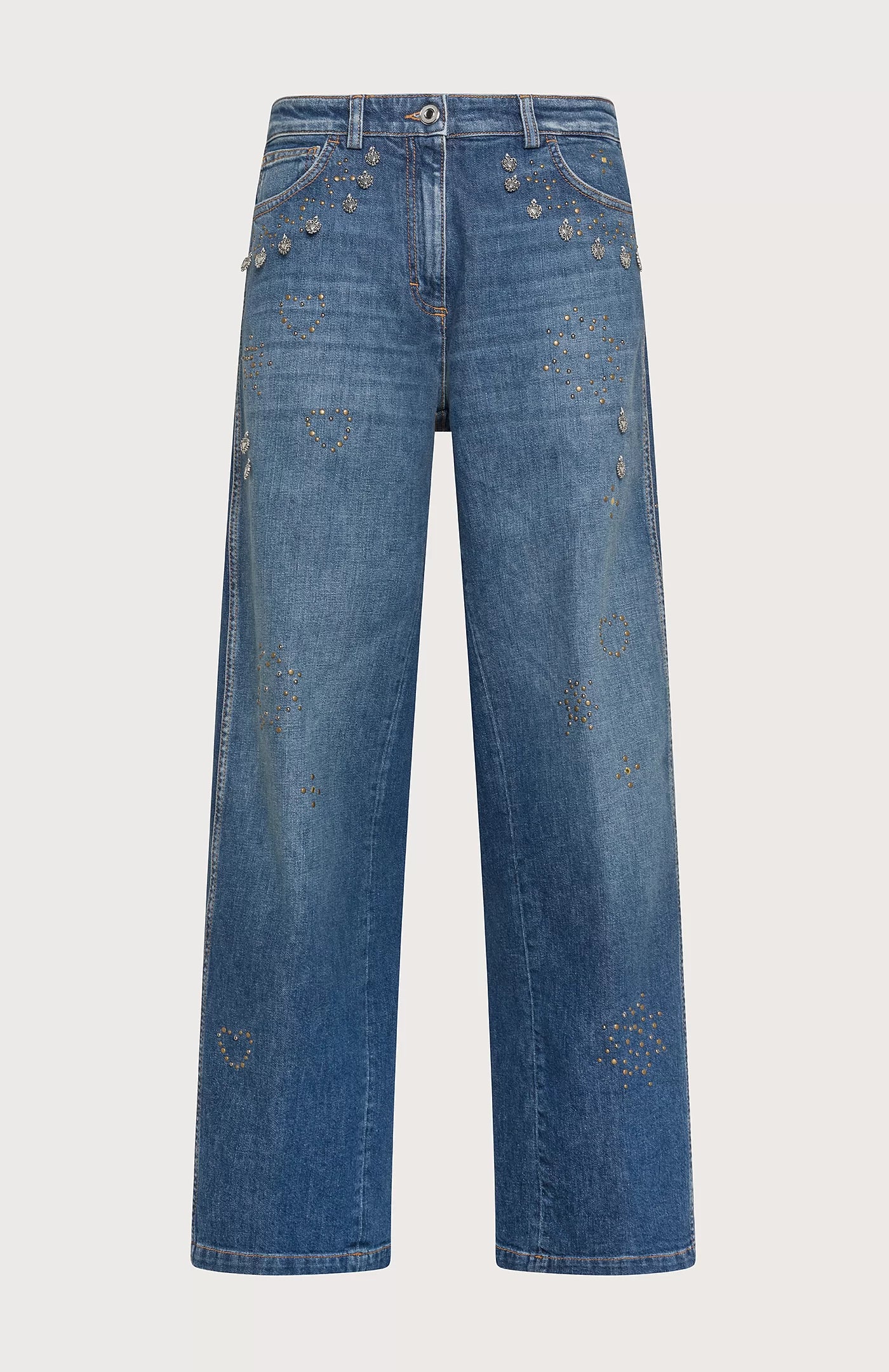 Appliqués Long Wide Leg Denim - Blue by Seventy Venezia — view 3