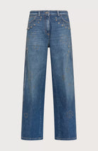 Appliqués Long Wide Leg Denim - Blue by Seventy Venezia — view 3