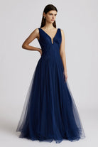 Pleated Tulle Gown - Dark Navy by Zac Posen — alternate view