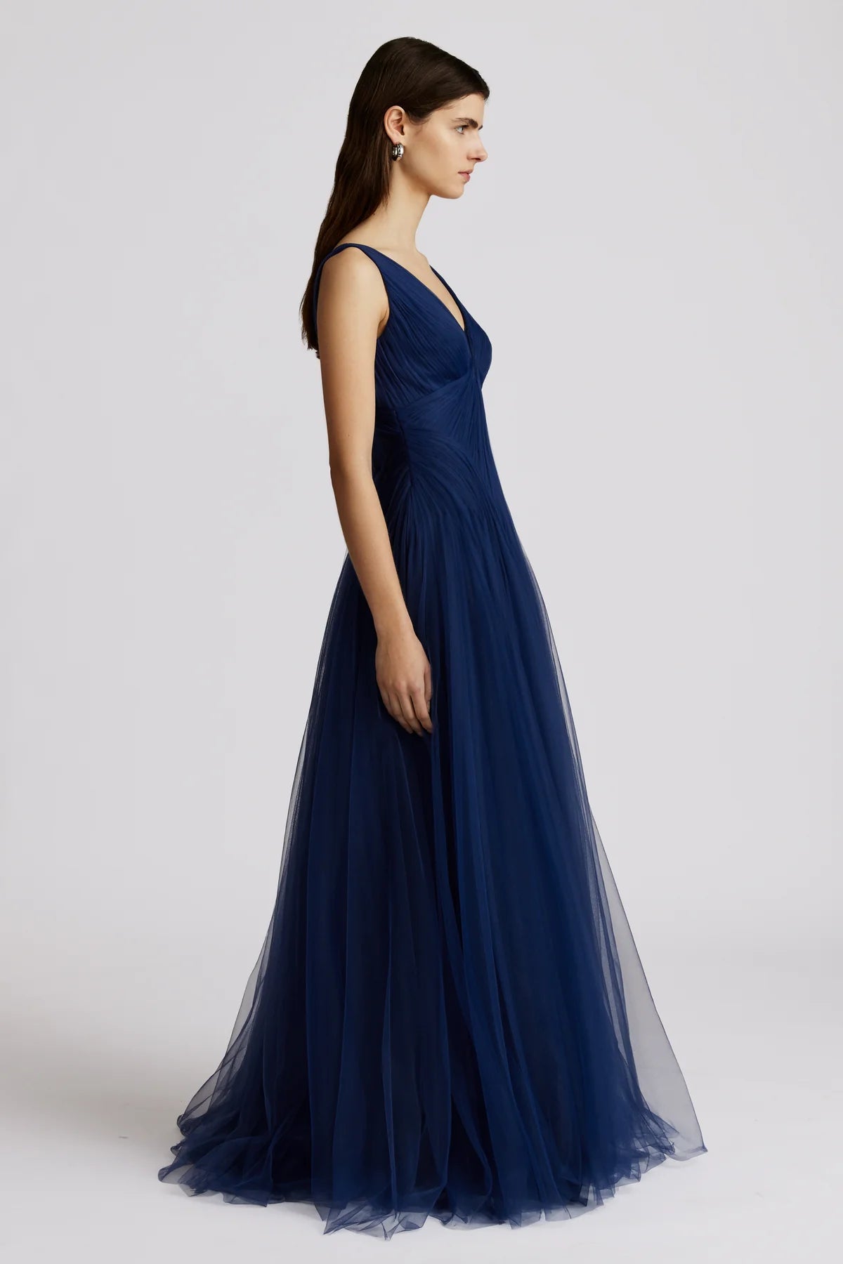 Pleated Tulle Gown - Dark Navy by Zac Posen — view 3