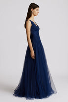 Pleated Tulle Gown - Dark Navy by Zac Posen — view 3